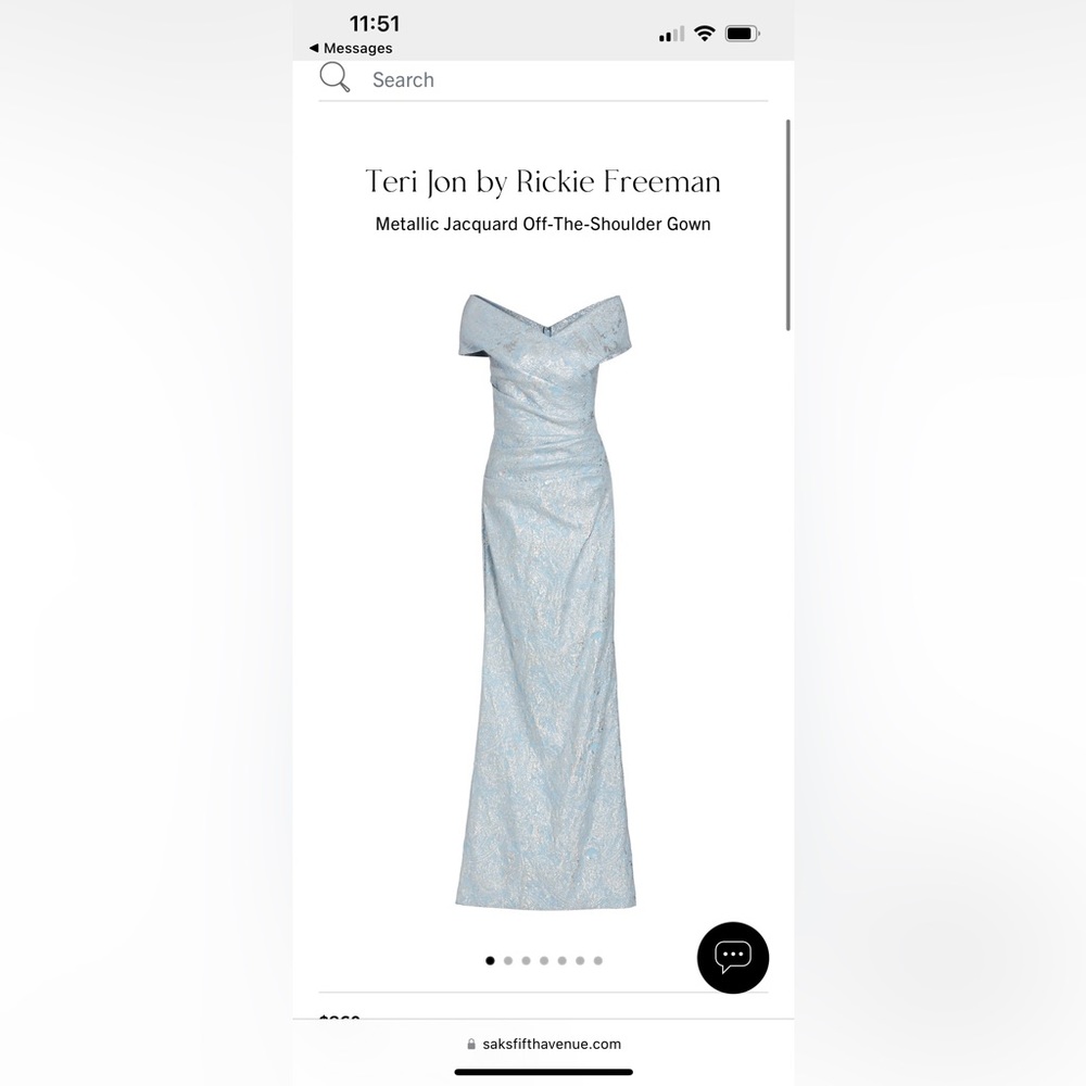 Teri Jon by Rickie Freeman
Metallic Jacquard Off-The-Shoulder Gown